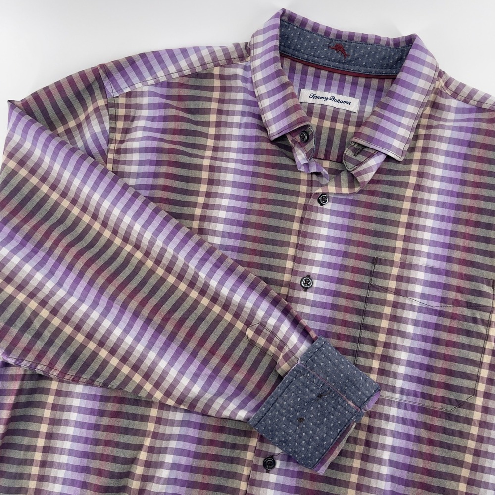 Tommy Bahama Men's Purple‎ Plaid Long Sleeve Button Down Shirt L